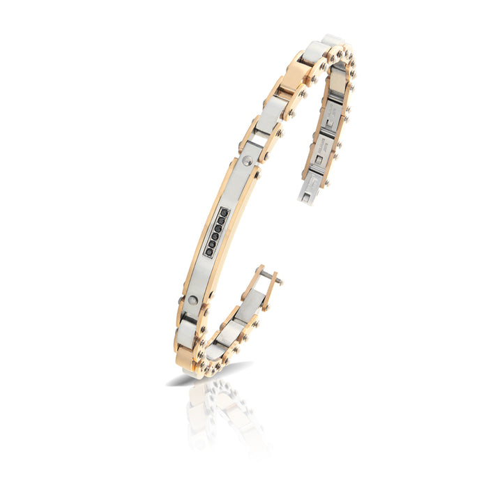 Bracciale Uomo Arkano Semirigido Acciaio Bicolore Rosè Diamanti Neri ABA025NB