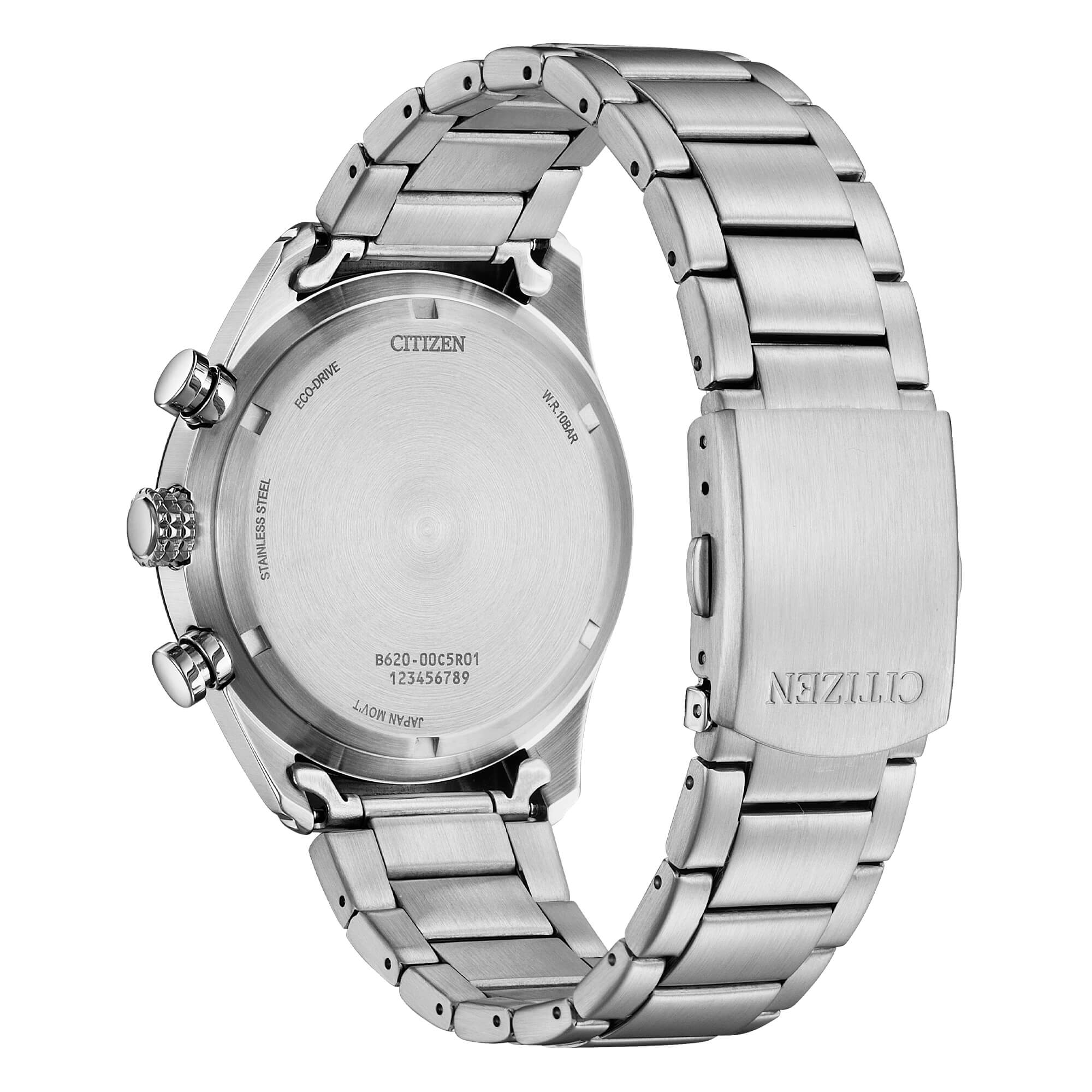 Orologio Uomo Citizen Nero Aviator Eco-Drive Cronografo Acciaio Data CA4654-55E