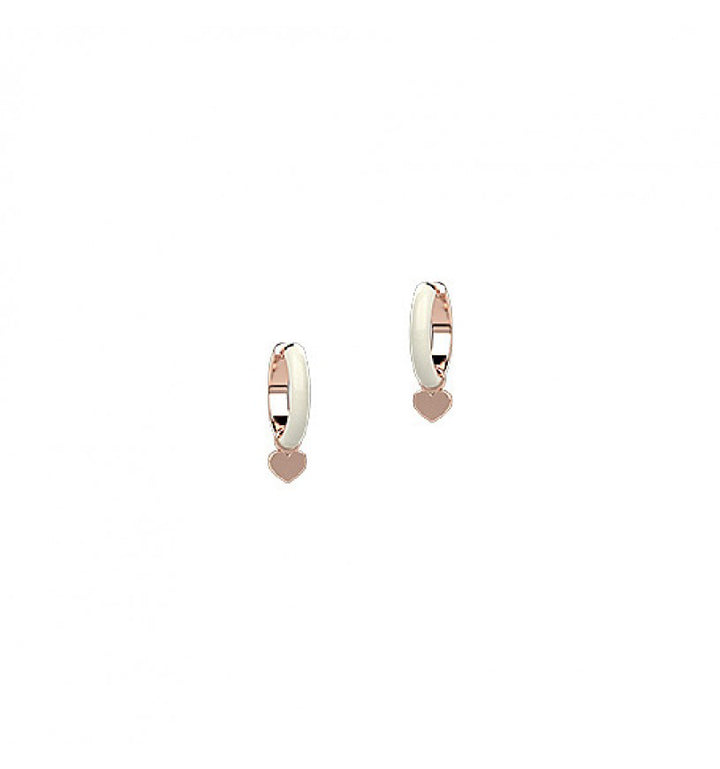 Orecchino Bambina Nanan Argento Rosè 925 Cerchio Smalto Bianco Cuore Clip NAN0328