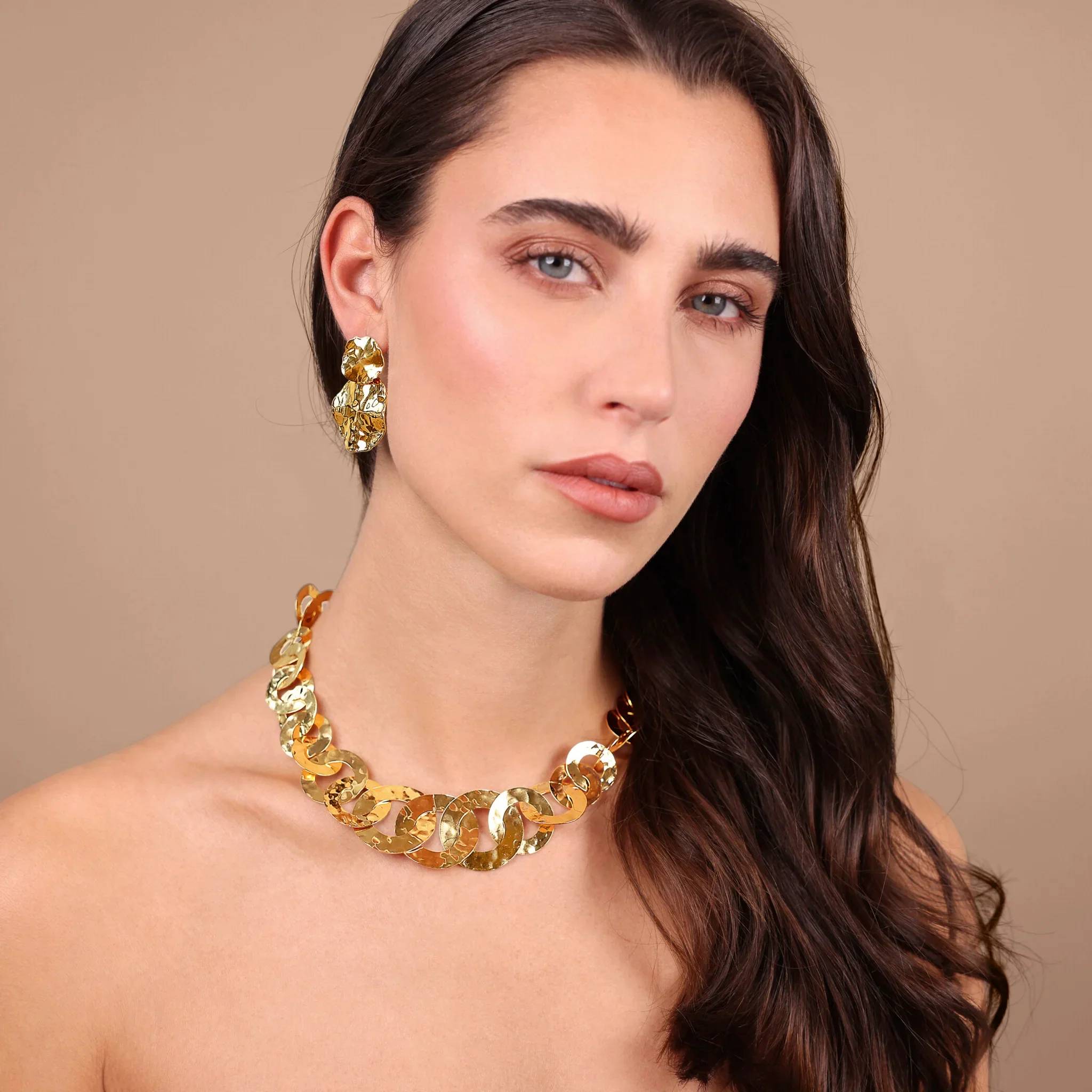 Orecchini Donna Etrusca Bronzo Dorato Cerchi Martellati WSET00883.YG