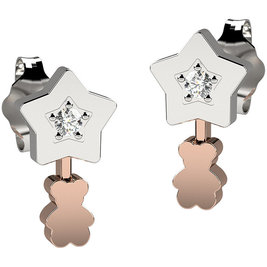 Orecchini Bambino Nanàn Argento 925 Stella Con Zircone Pendente Orso Rosa NAN0209