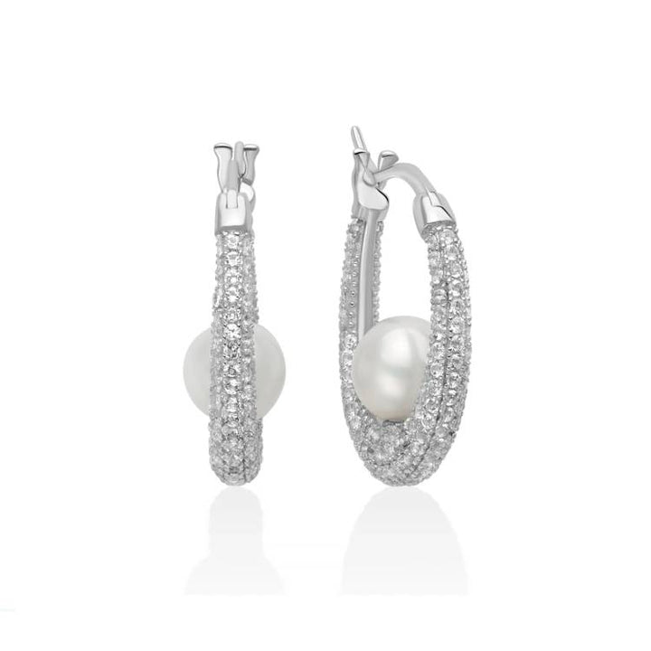 Orecchini Donna Miluna Venere Argento 925 Perle Pavè Topazi Bianchi PER2934