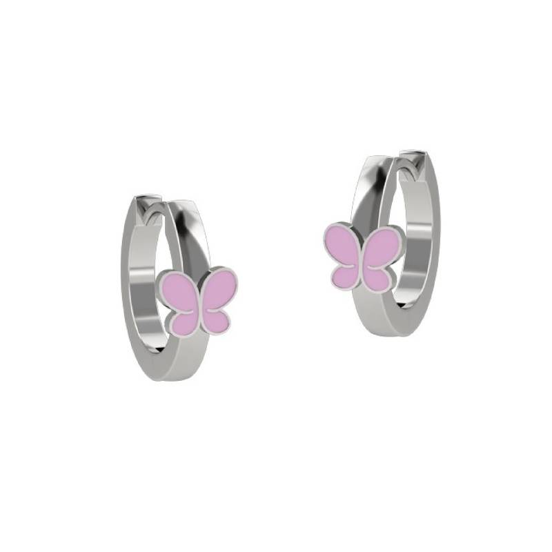 Orecchini Bambina Nanàn Argento 925 Cerchio Farfalla Smalto Rosa Clip NAN0156