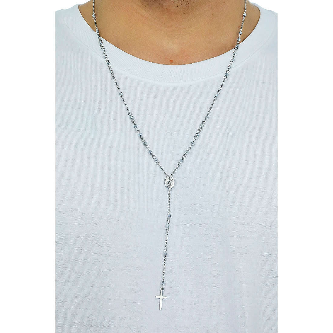 Collana Uomo Acciaio 4US Cesare Paciotti Rosario con Croce pendente 4UCL4042