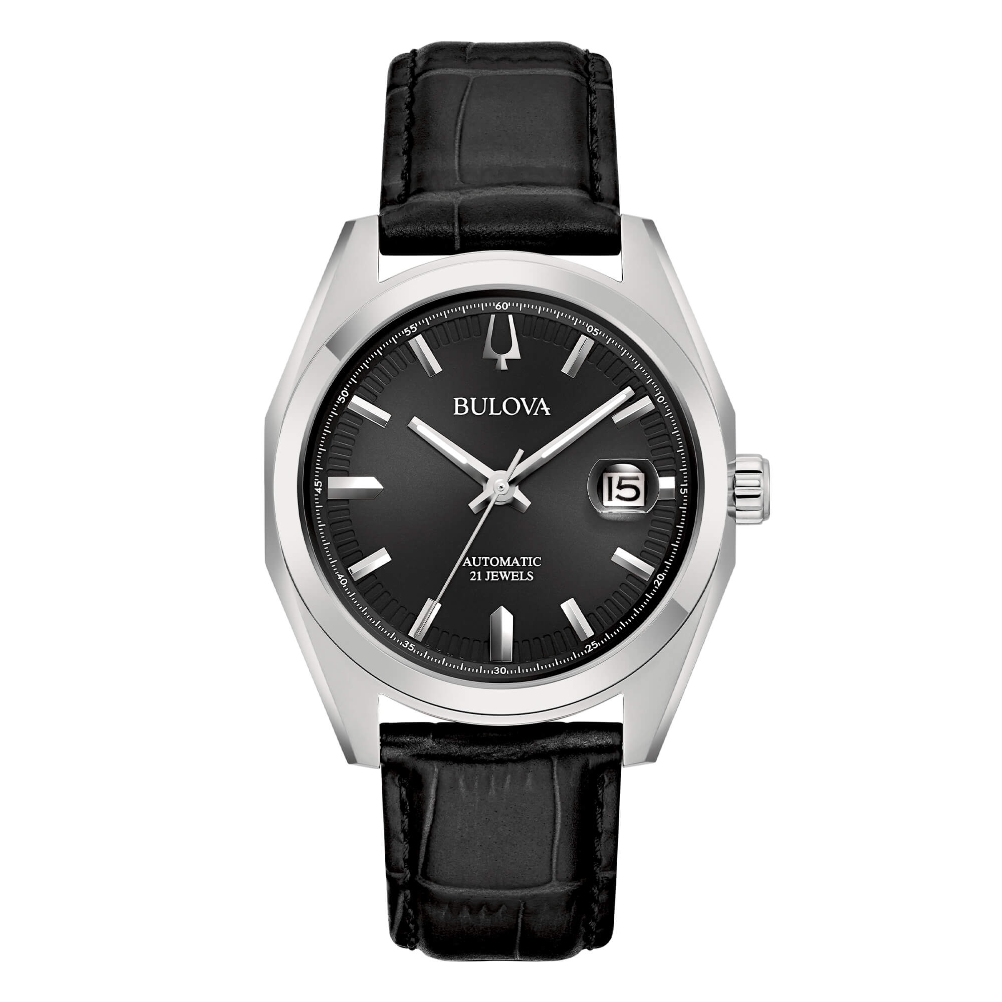 Orologio Uomo Bulova Surveyor Automatico Nero Pelle Acciaio 96B435