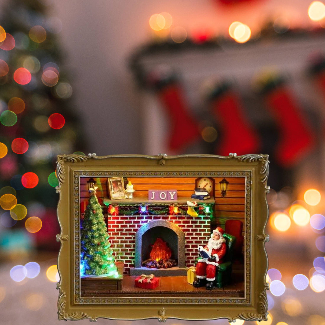 Quadro Di Natale Luville Babbo Natale Camino Luci 1171039