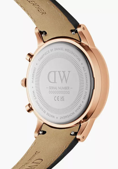 Orologio Uomo Daniel Wellington Cronografo Quarzo Acciaio Rosè Pelle Nero DW00100646