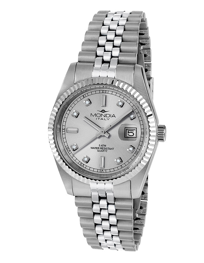 Orologio Donna Mondia Acciaio Quarzo Data Cinturino con Maglie Piegate