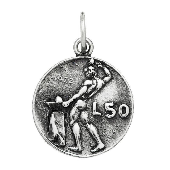 Charm Unisex Giovanni Raspini Argento 925 Moneta 50 Lire Realizzato A Mano 09459