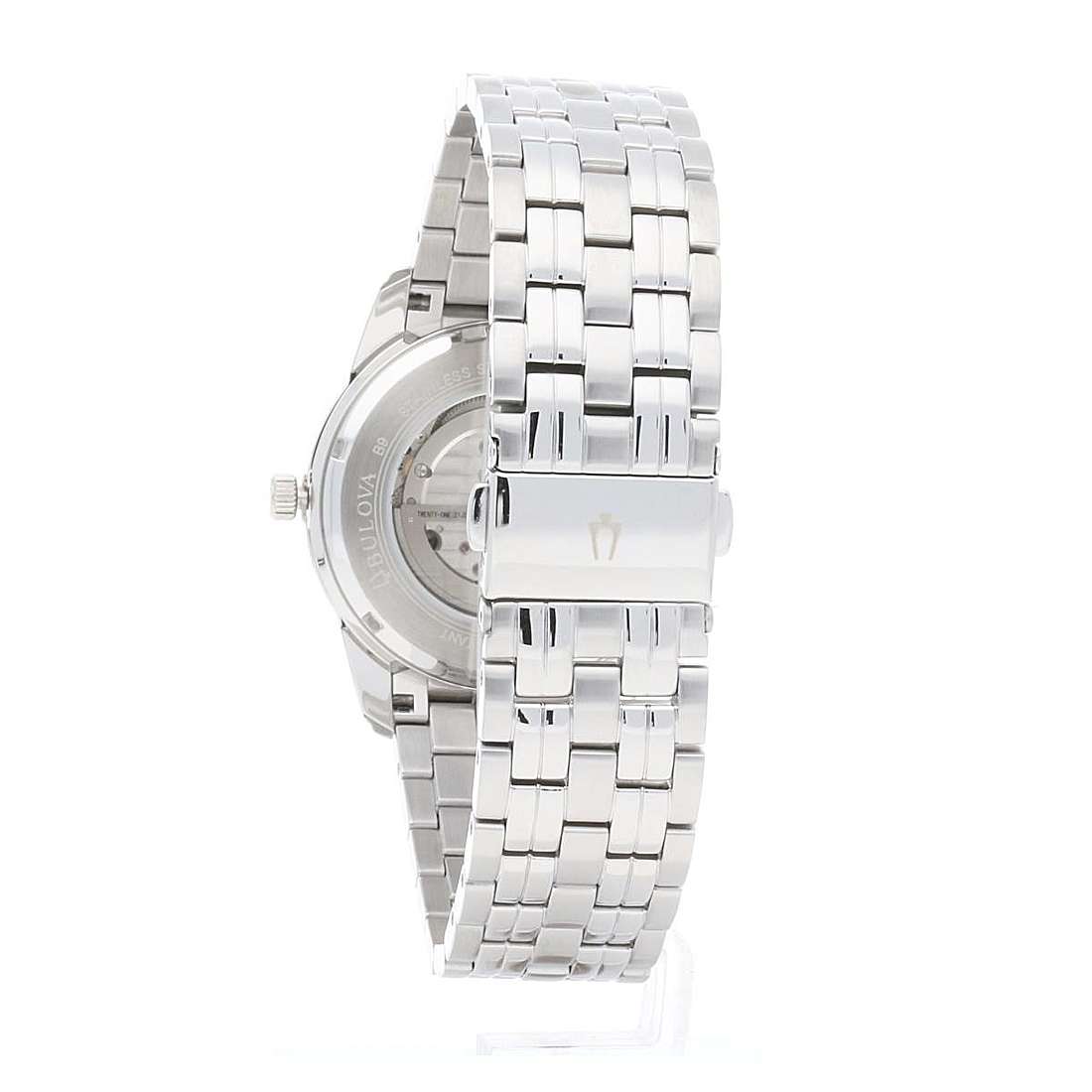 Orologio Uomo Bulova Automatico Numeri Romani Acciaio Nero Open Heart 96A158