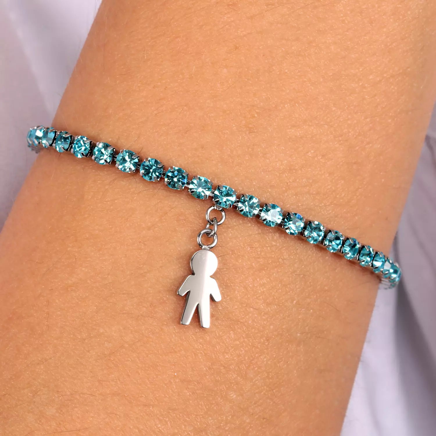 Bracciale Donna La Petite Acciaio Con Zirconi Turchesi E Charm Omino LPS05ASF34
