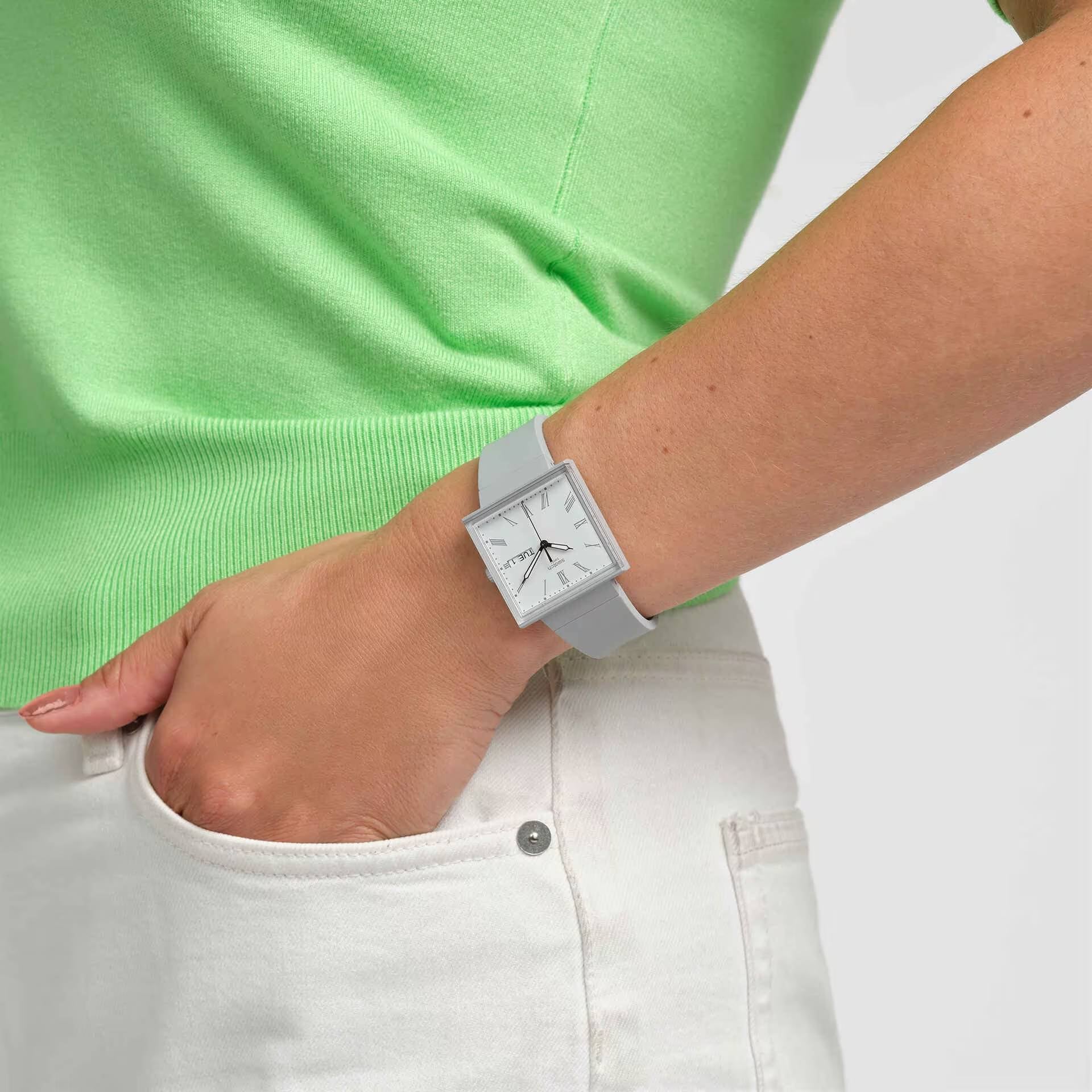 Orologio Unisex Swatch What IF Cassa Quadrata Grigio Quarzo Doppia Data SO34M700