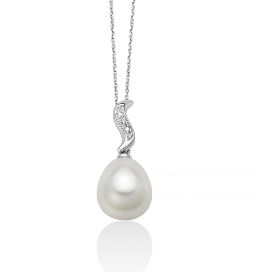 Collana Donna Miluna Oro Bianco 18 KT Perla Goccia 9,5-10 mm e diamanti PCL6388