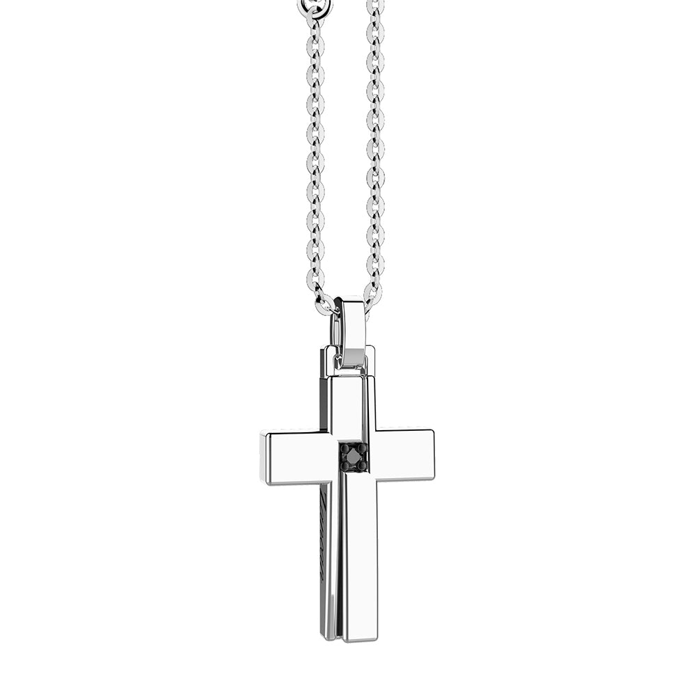 Collana Uomo Zancan Argento 925 Insignia Croce Zircone Nero EXC612