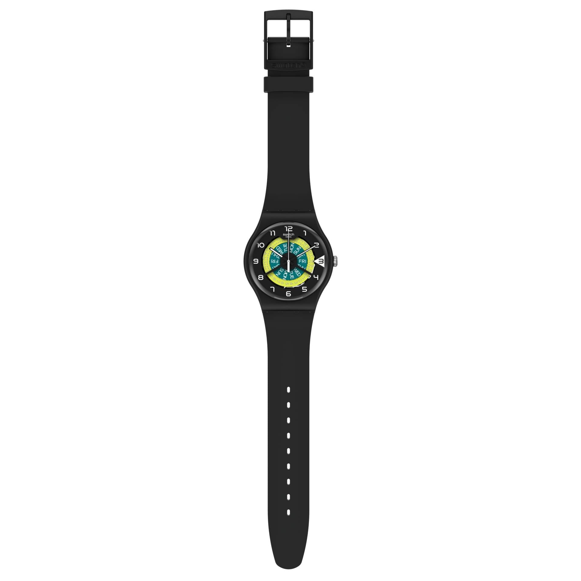 Orologio Uomo Swatch Gomma Quarzo Data Giorno Verde Nero Solo Tempo SUOB732