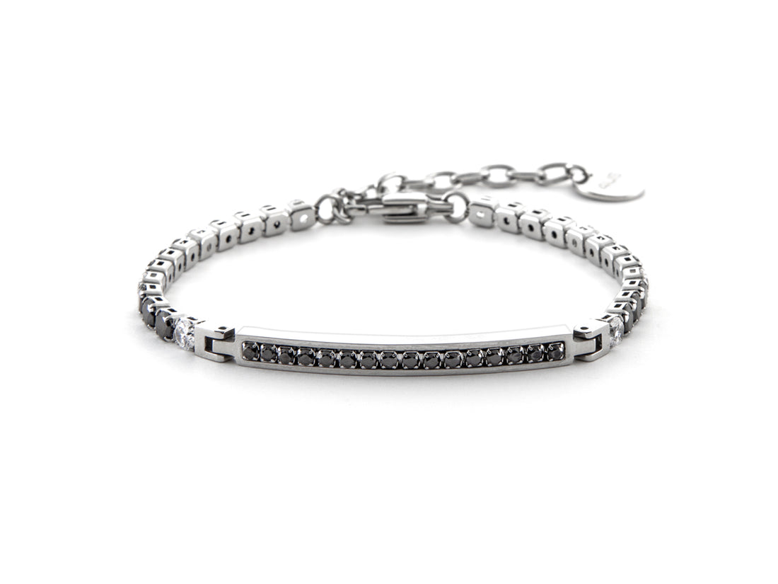 Bracciale Uomo 4US Cesare Paciotti Tennis Acciaio Zirconi Neri  4UBR6359