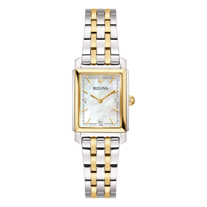 Orologio Donna Bulova Quarzo Sutton Tank Acciaio Dorato Bicolore Diamanti 98P220