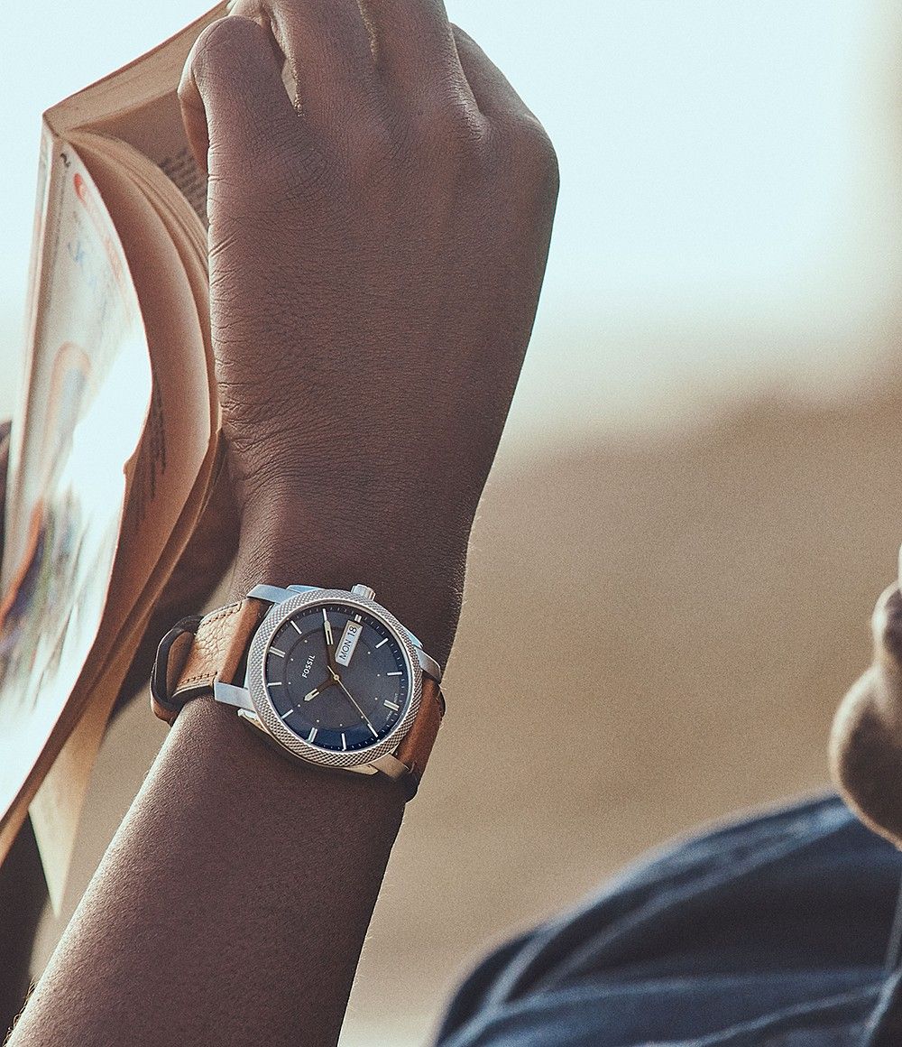 Orologio Uomo Fossil Acciaio Pelle Quarzo Solo Tempo Doppia Data FS5920