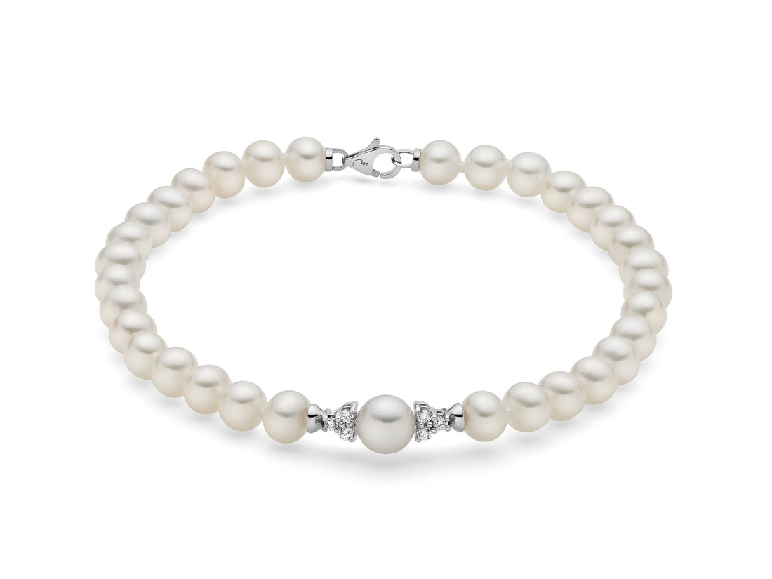Bracciale Donna Miluna Oro Bianco 18 KT Perle 5-6,5 mm Diamanti PBR3353