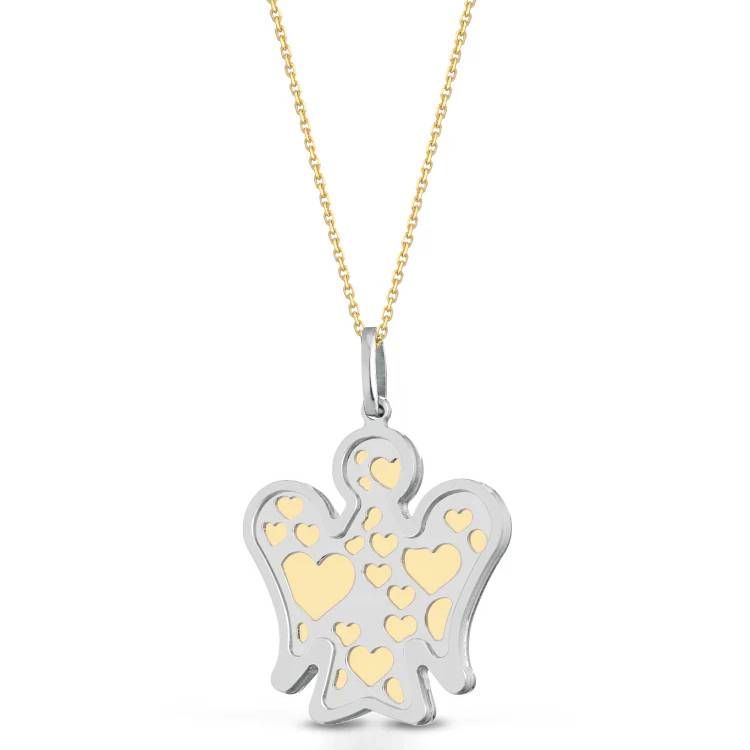 Collana Donna Roberto Giannotti Argento 925 Angelo Double Face Oro Giallo 9 Kt Cuori NAG06