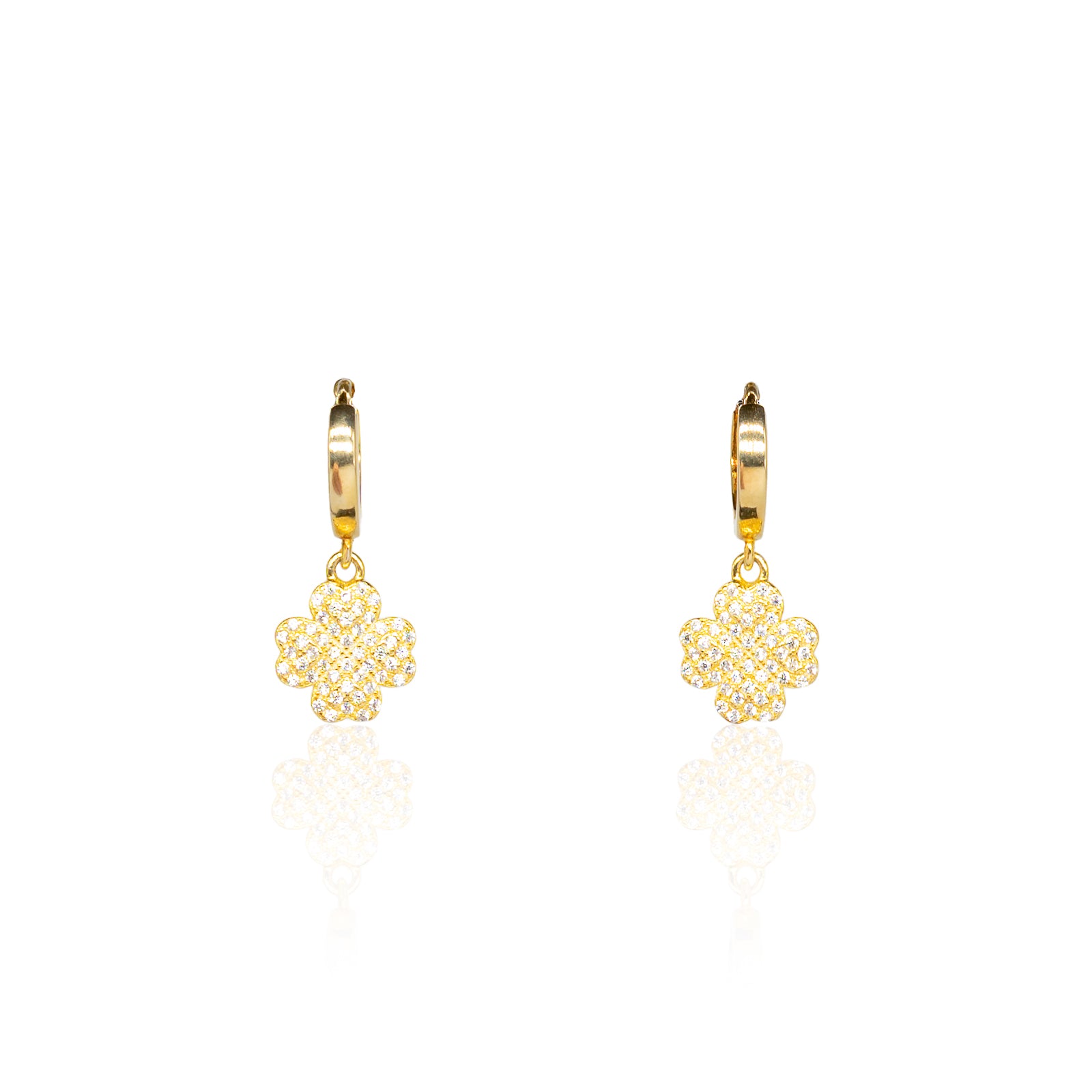 Orecchini Donna Re Mida Argento 925 Dorato Quadrifoglio Con Zirconi Bianchi O027
