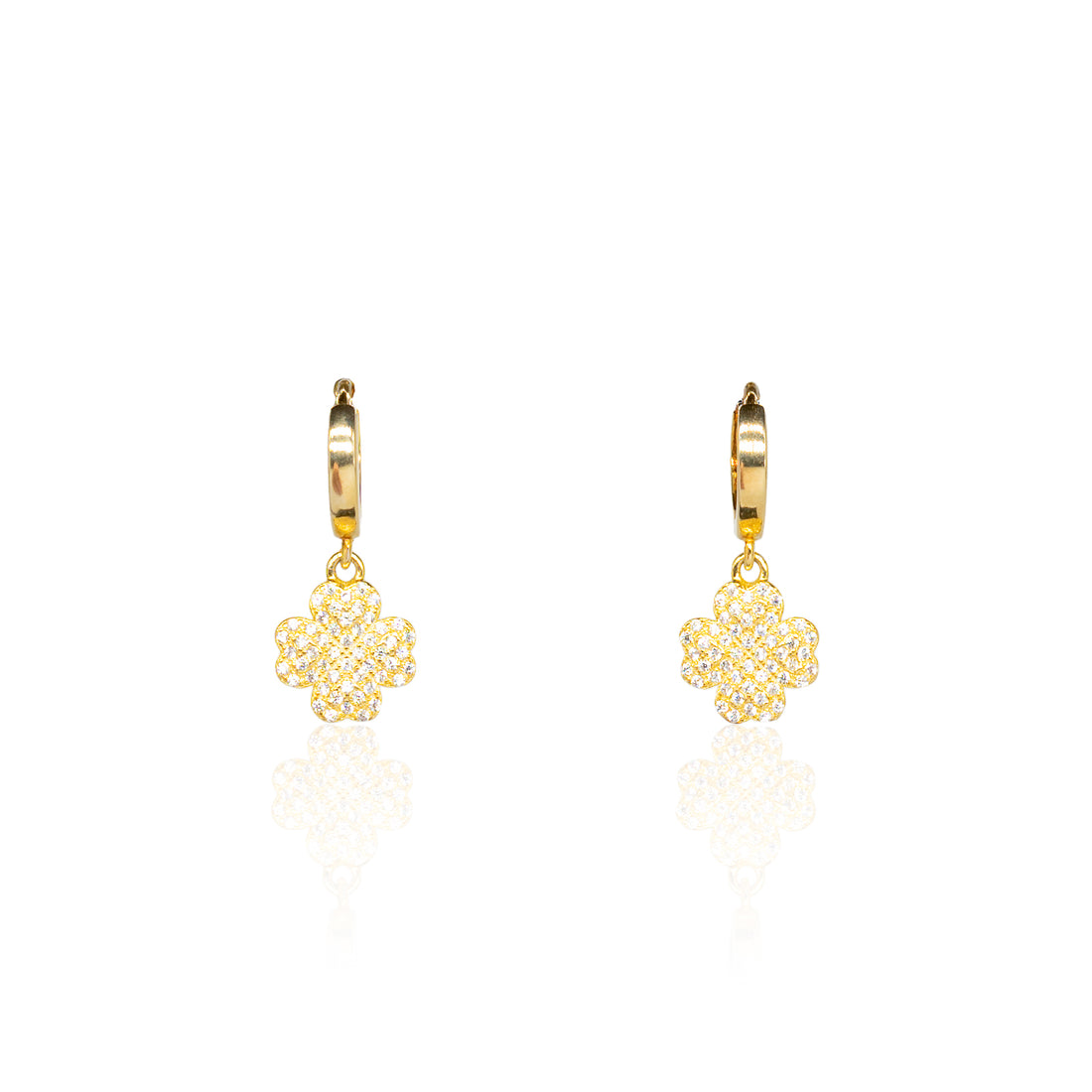 Orecchini Donna Re Mida Argento 925 Dorato Quadrifoglio Con Zirconi Bianchi O027