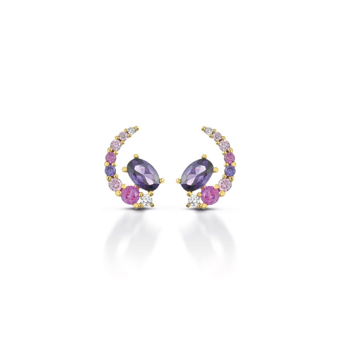 Orecchini Donna Kulto 925 Argento Dorato Zirconi Bianchi Sfumature Rosa e Viola KE925-34