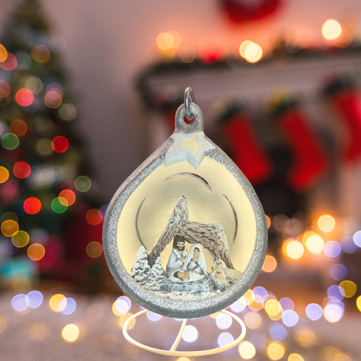 Sfera Di Natale Con Natività Ceramex Led Silver Glitter 18 cm 3049.22