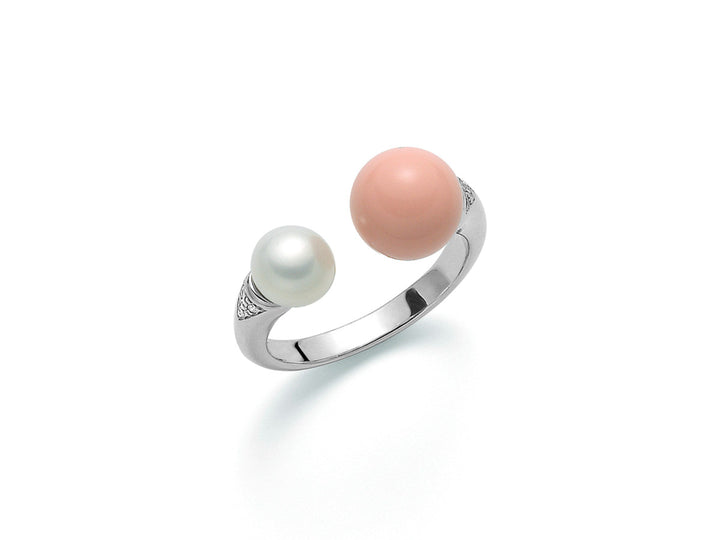 Anello Donna Miluna Argento 925 Perla Agglomerato Corallo Rosa PLI1602