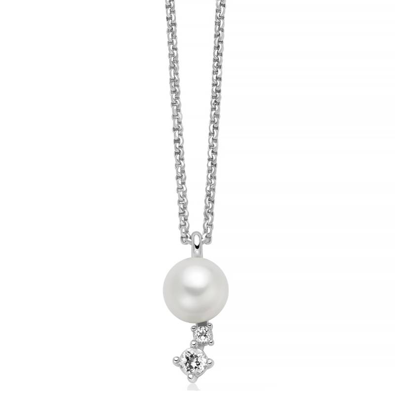 Collana Donna Miluna Argento 925 Perla Bianca Topazi Bianchi PCL6793