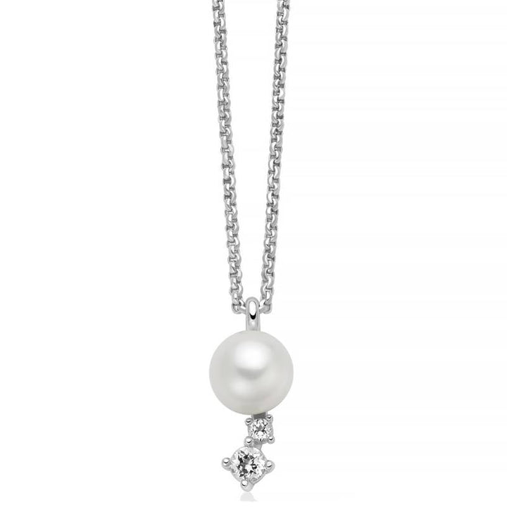 Collana Donna Miluna Argento 925 Perla Bianca Topazi Bianchi PCL6793