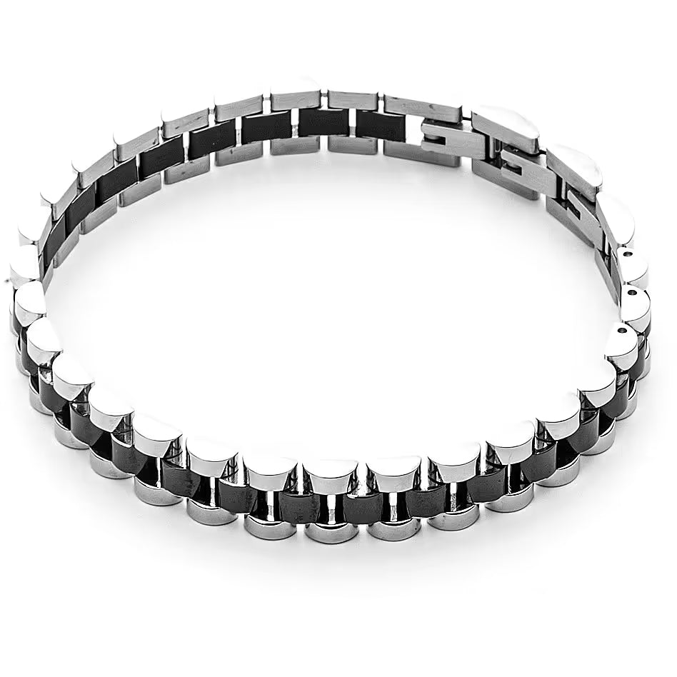 Bracciale Uomo 4US Cesare Paciotti Maglia Acciaio Bicolore Nero 4UBR5015