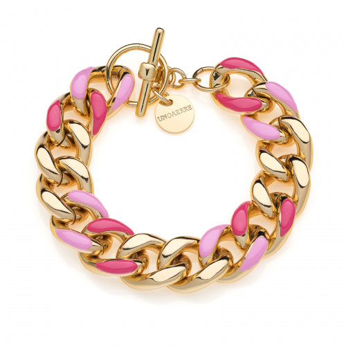 Bracciale Donna Unoaerre Bronzo Lucido Dorato Catena Groumette Smalto Rosa 525629