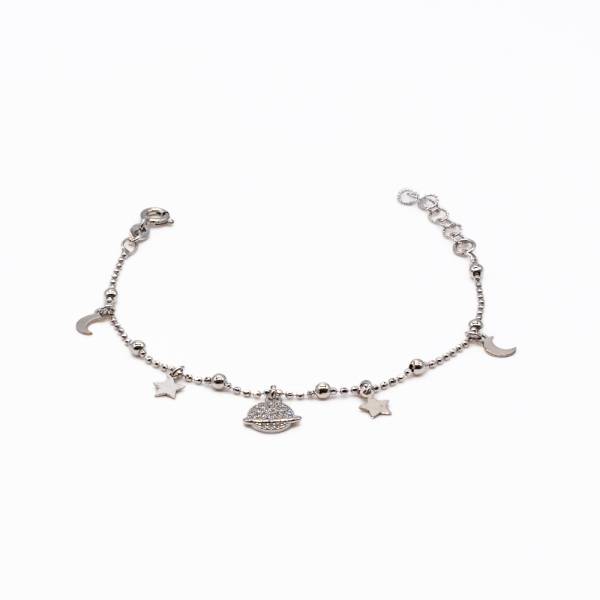 Bracciale Donna Re Mida Argento 925 Charm Stella Saturno Zirconi Bianchi B007