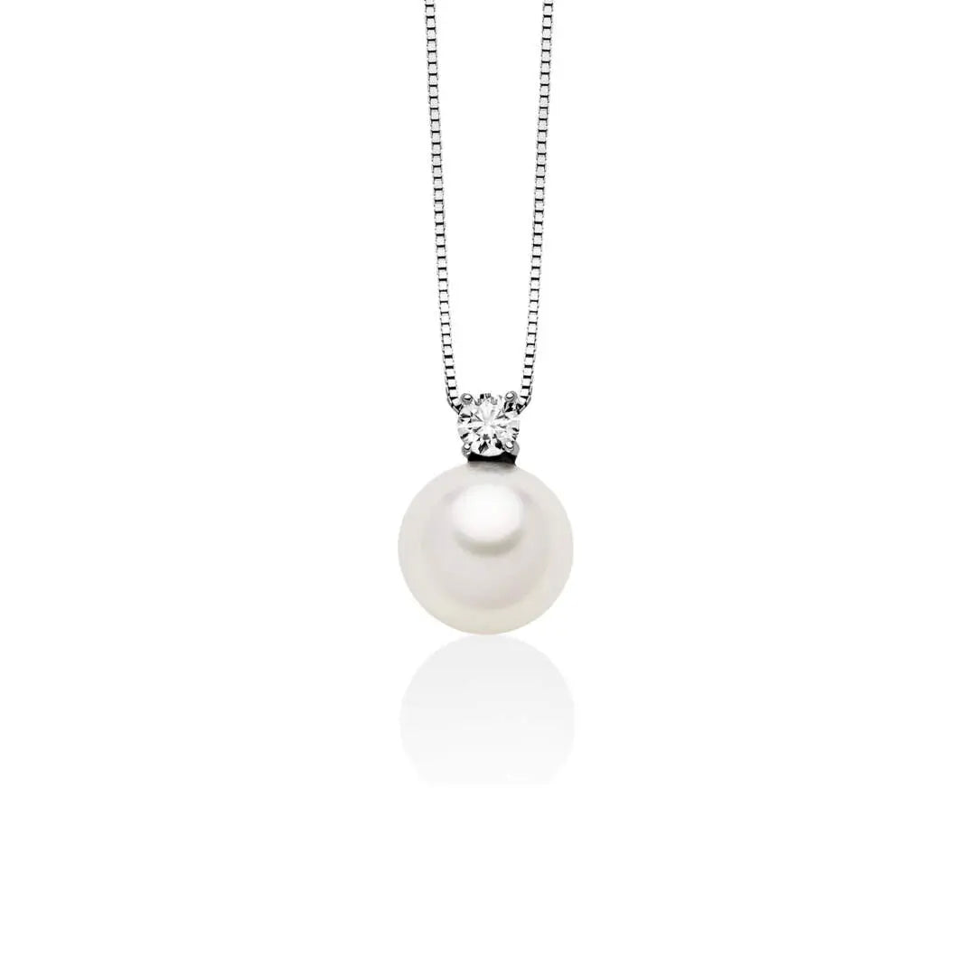 Collana Donna Miluna Girocollo Oro Bianco 18 KT Perla Tonda 9-9,5 mm PCL5498