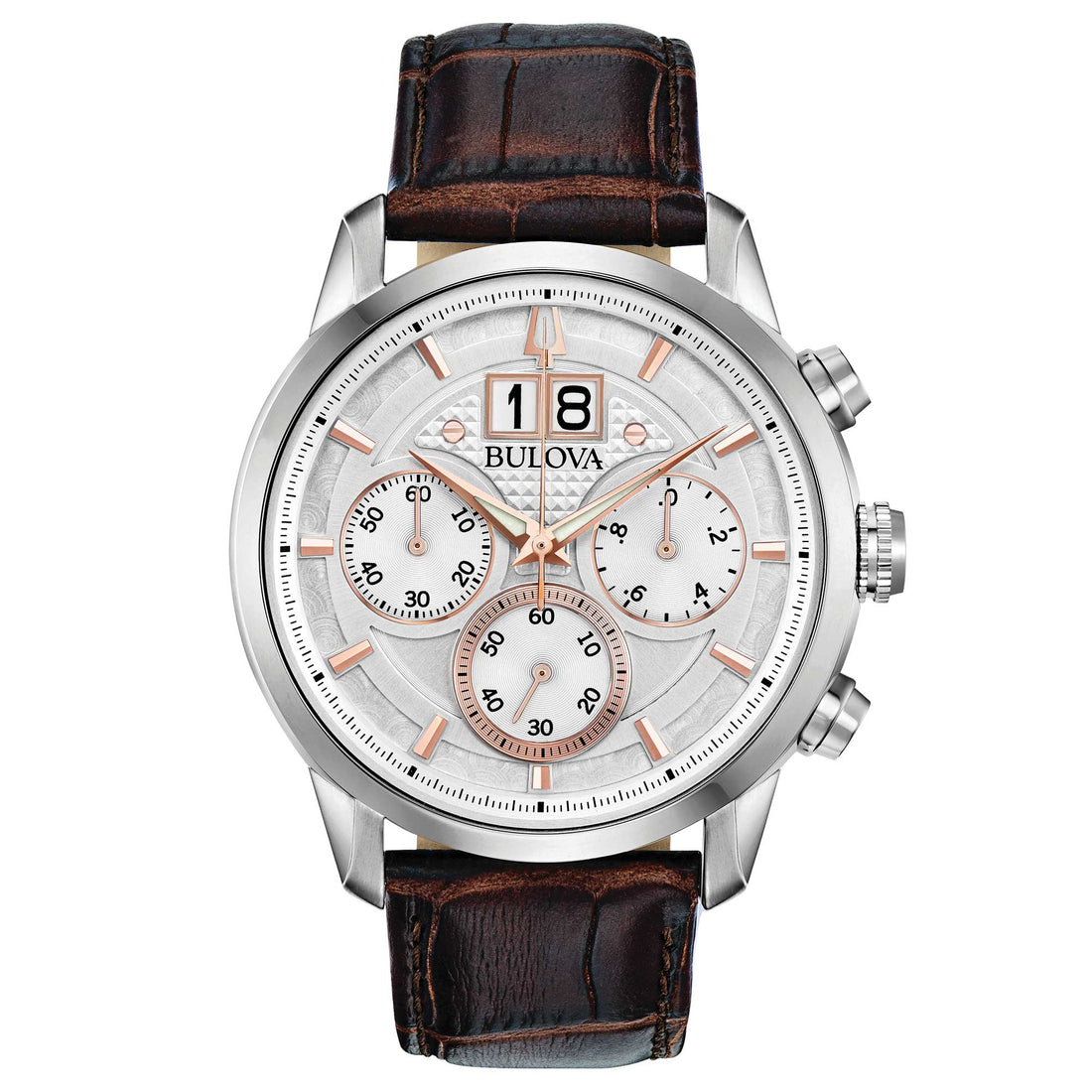 Orologio Uomo Bulova Quarzo Cronografo Sutton Big-Date Acciaio Marrone Pelle 96B309