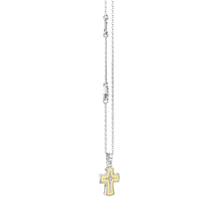 Collana Uomo Zancan Alpha Diamond Argento 925 Croce Oro Diamanti Bianchi 0,010 ct ESC272G