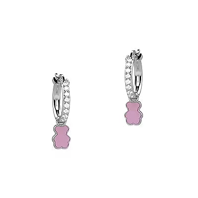 Orecchini Bambina Nanàn Argento 925 Cerchio Zirconi Smalto Rosa Clip NAN0366