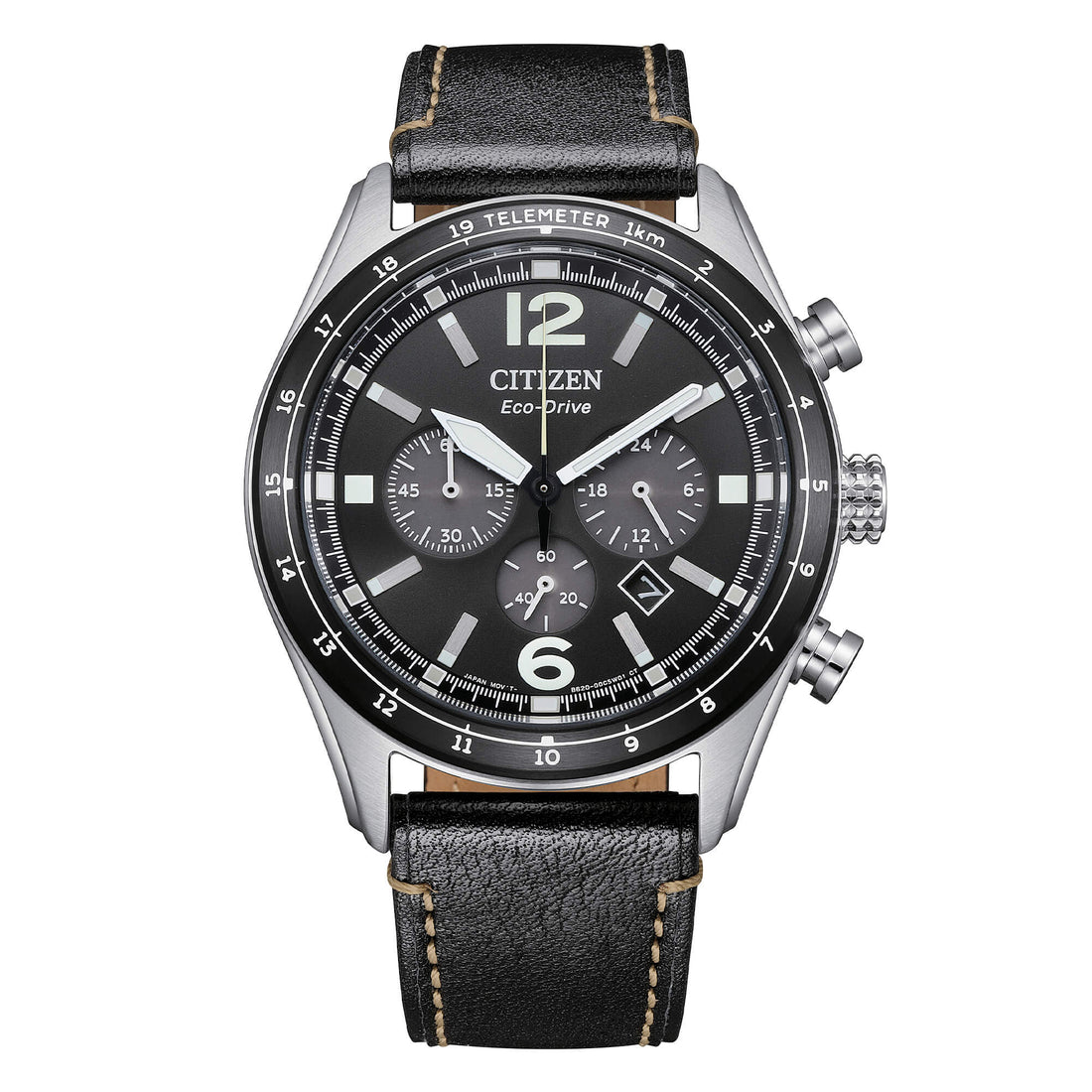 Orologio Uomo Citizen Nero Aviator Eco-Drive Cronografo Pelle Data CA4654-04E