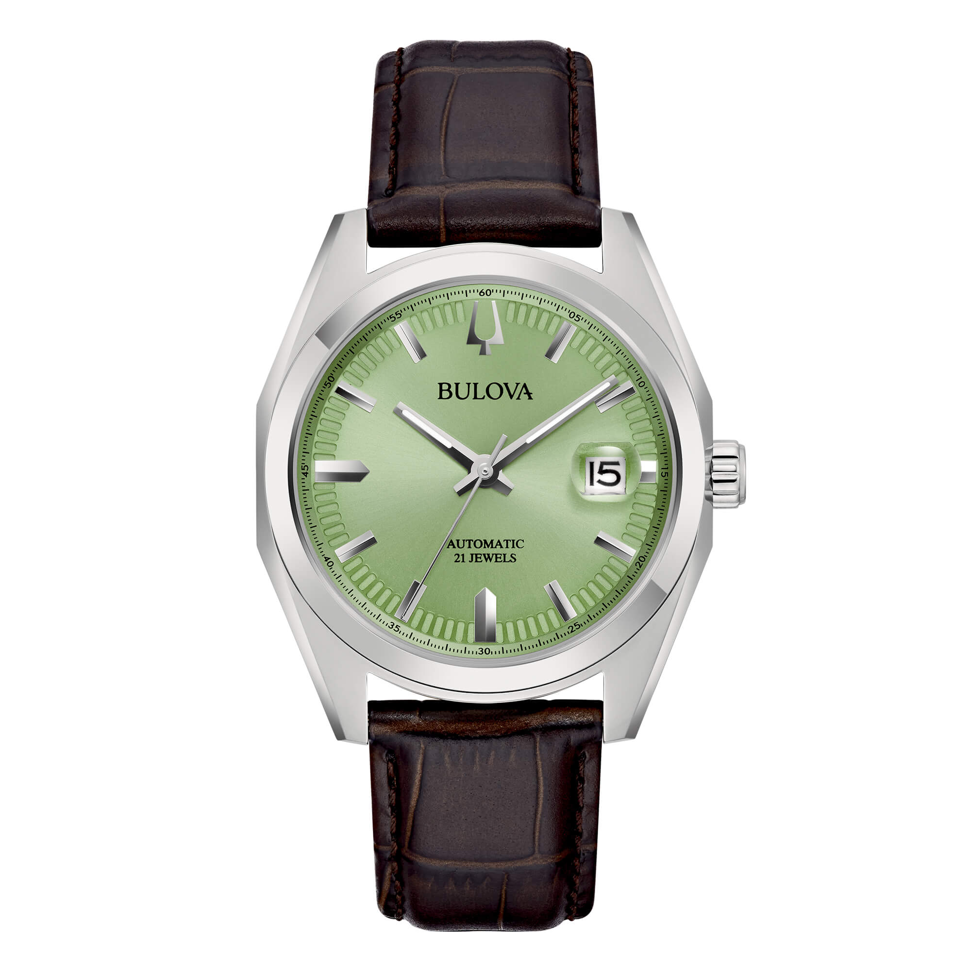 Orologio Uomo Bulova Surveyor Automatico Verde Kermit Pelle Marrone 96B427