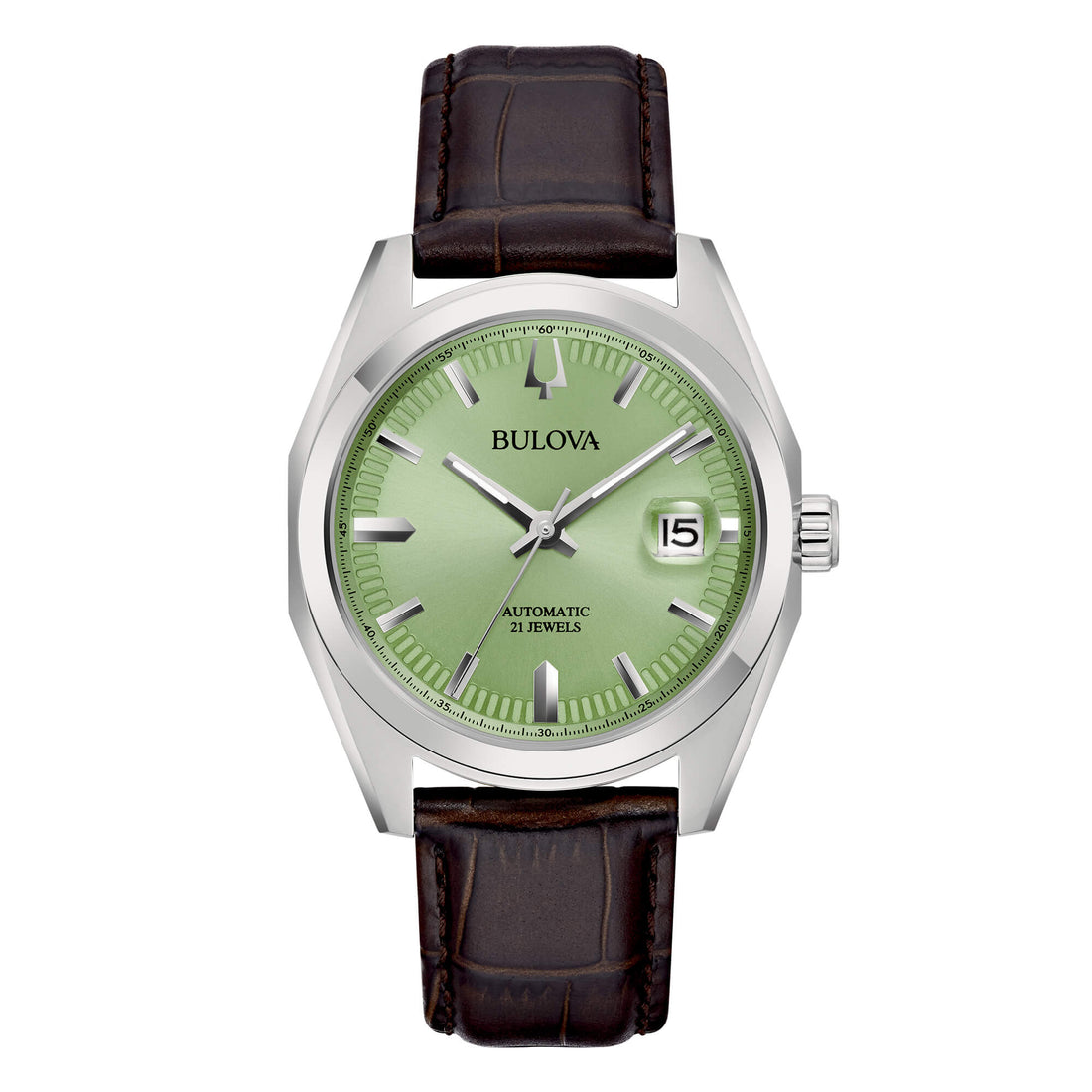 Orologio Uomo Bulova Surveyor Automatico Verde Kermit Pelle Marrone 96B427