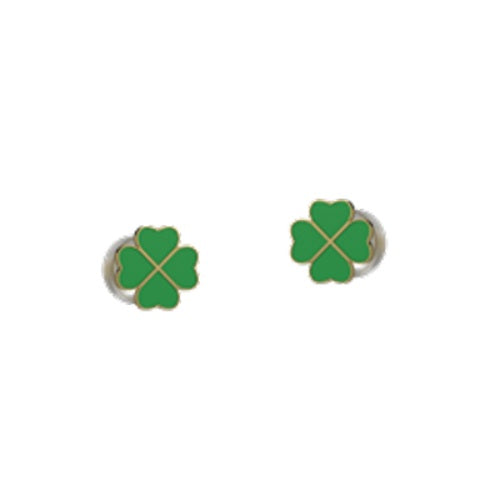 Orecchini bimbo Nanan oro 9Kt quadrifoglio  con smalto verde NGLD0110