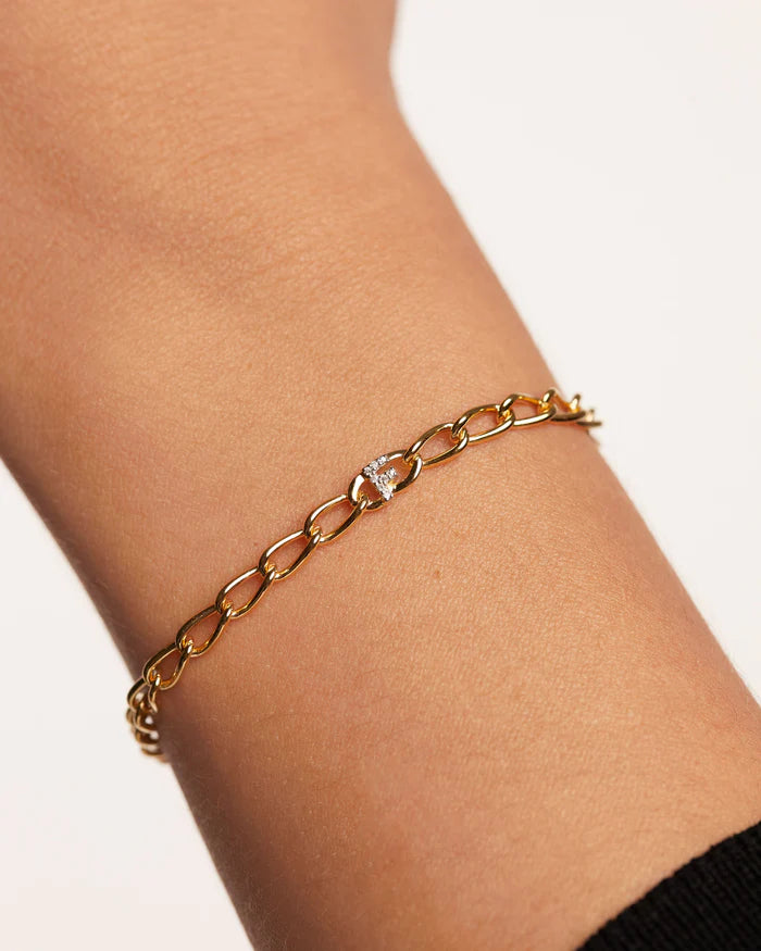 Bracciale Donna PDPaola Argento 925 Dorato Catena Iniziale F Zirconi PU01-543-U