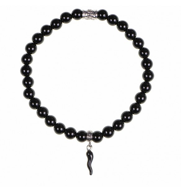 Bracciale Unisex Gerba Argento 925 Pietra Naturale Corno Nero Lucido HORN3