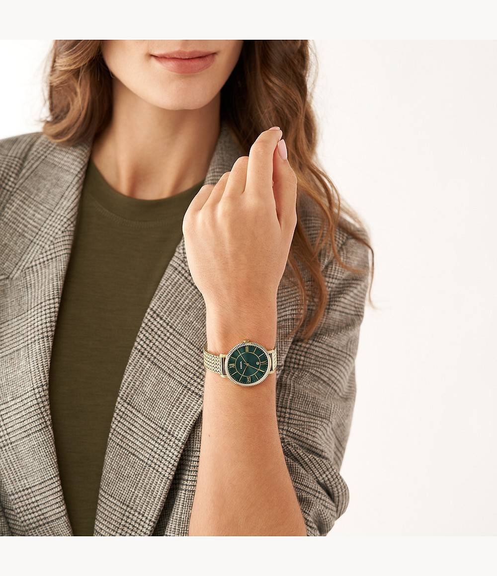 Orologio Donna Fossil Acciaio Dorato Quarzo Solo Tempo Data Jacqueline Verde ES5242