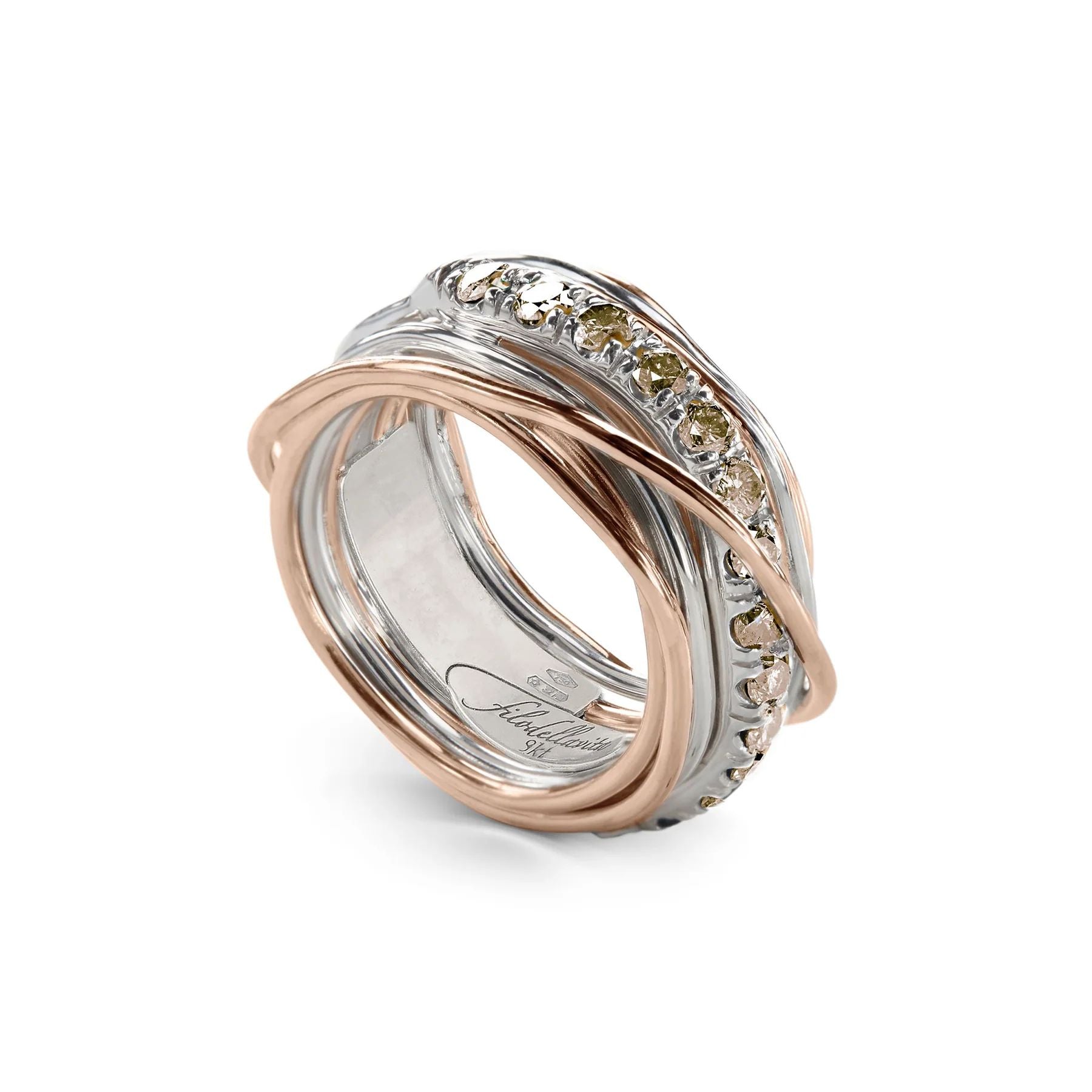 Anello Filo Della Vita Arg 925 Oro Rosa 9 KT 13 Fili Diam. Brown 0.80 CT AN113ARBR