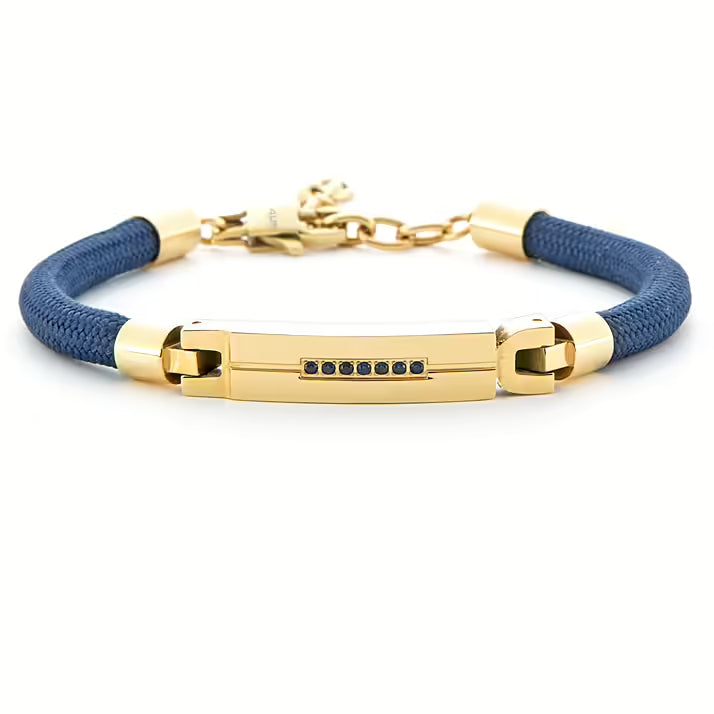 Bracciale Uomo 4US Cesare Paciotti Acciaio Dorato Nylon Blu Zirconi Blu 4UBR6195