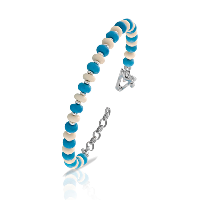Bracciale in argento 925%, Turchese, Bambù e sulla chiusura diamante nero