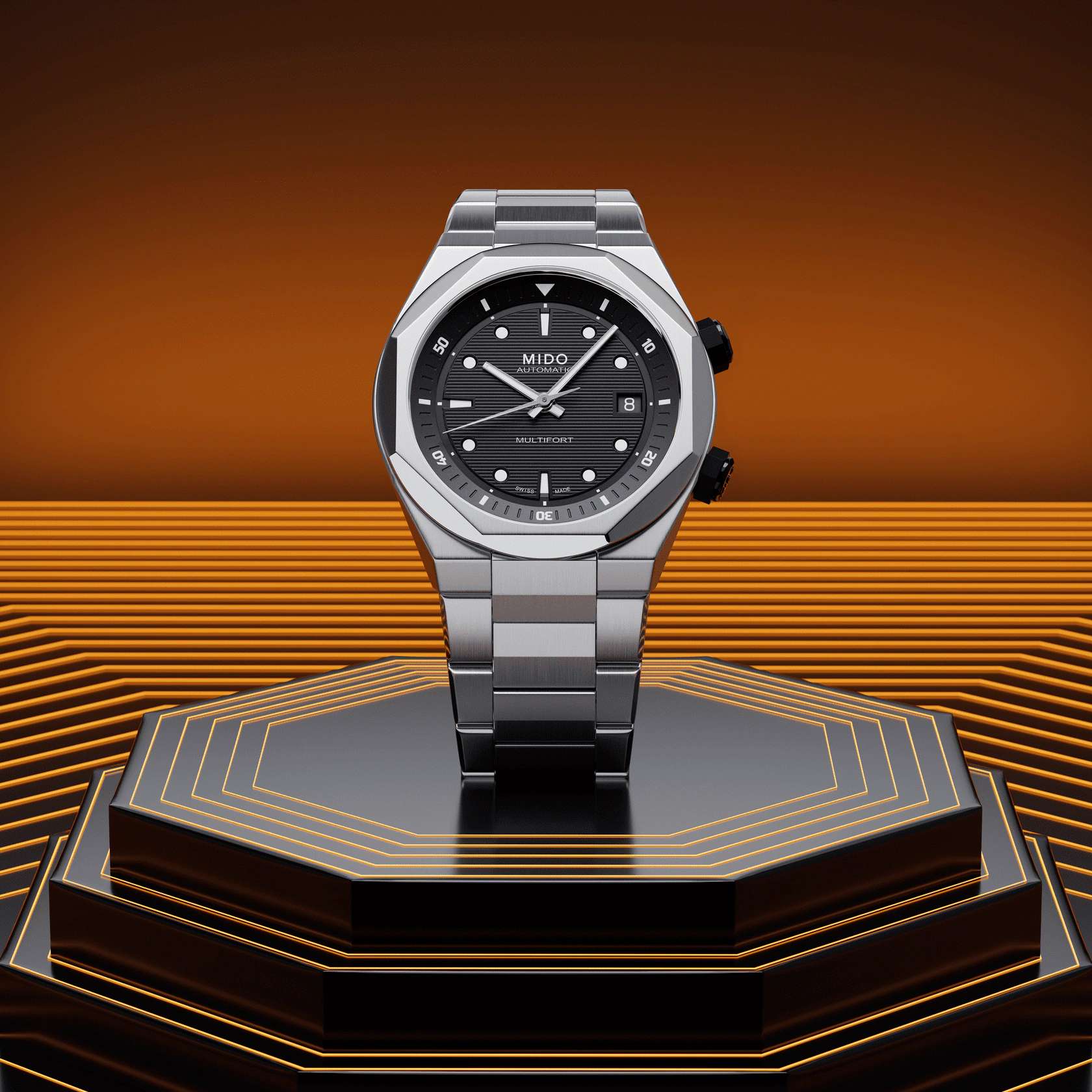 Orologio Uomo Mido Automatico Multifort 8 Due Corone Nero M0475071705100
