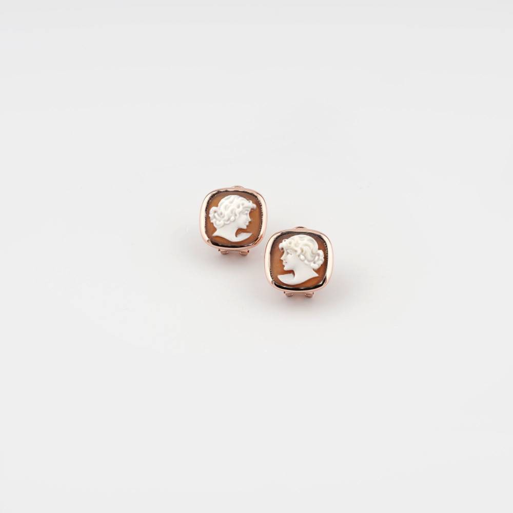Orecchini Donna Cameo Italiano Argento Rosè 925 Testa Donna O19-R